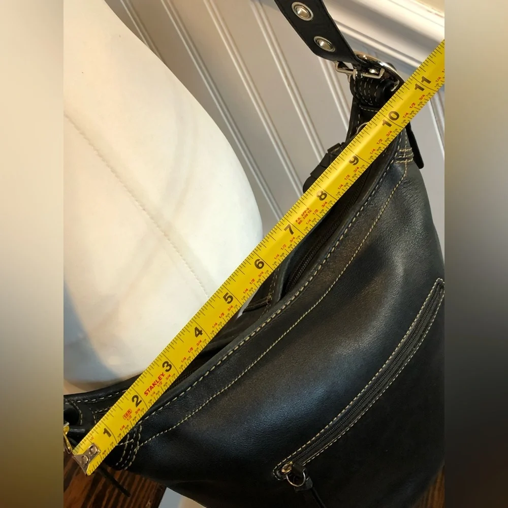 Vintage COACH Black Leather Duffle Exterior Zip Pocket Crossbody Shoulder Bag - Picture 10 of 15